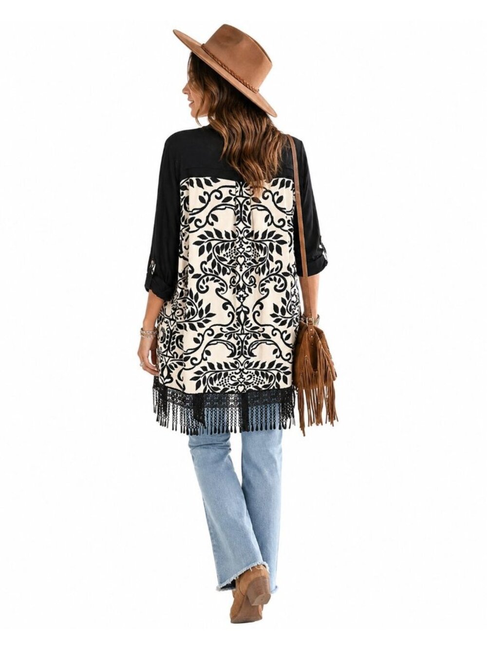John Mark Black Boho White Embroidered Tunic Top With Lace Back Panel Womens XL